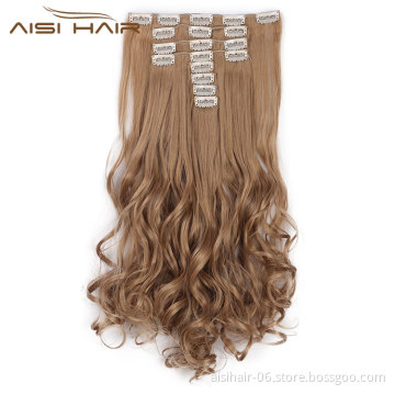 Aisi Hair Heat Resistant Full Head Hairpieces 8 Pcs 18 Clips Long Wavy Hair Extensions Brown Blonde Hair Extensions